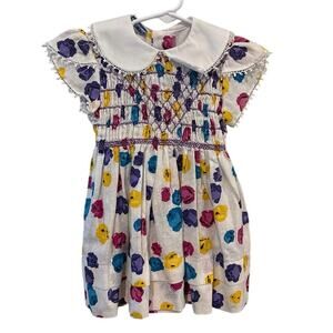Polly Flinders Vintage Peter Pan Collar Flower Print Dress Little Girl Size 3